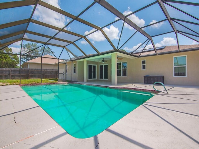 1030 Locust Ave NW, Palm Bay, FL 32907 - view of swimming pool featuring ceiling fan, a patio, and a lanai