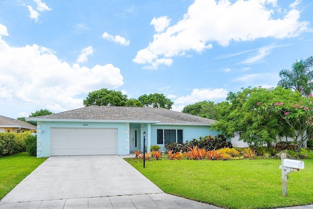 1858 Bartlett Ct, Lake Clarke Shores, FL 33406 - ranch-style house with stucco siding, a garage, a front lawn, and concrete driveway