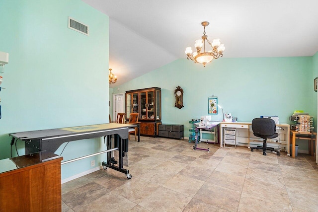 1858 Bartlett Ct, Lake Clarke Shores, FL 33406 - office space with a chandelier, vaulted ceiling, and baseboards