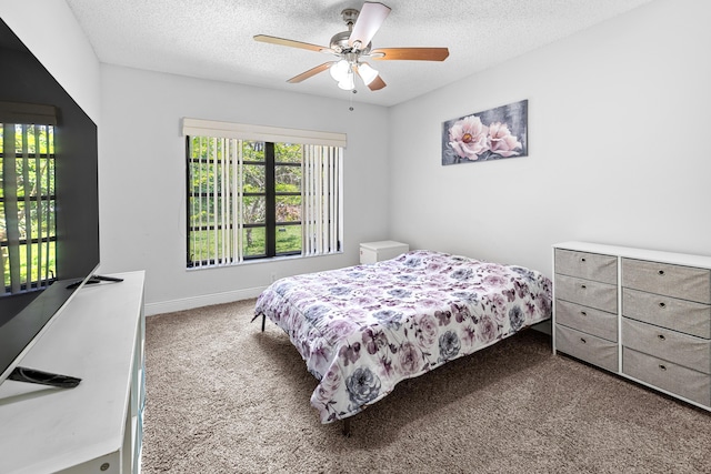 5135 Mirror Lakes Blvd, Boynton Beach, FL 33472 - bedroom featuring carpet, a textured ceiling, ceiling fan, and baseboards