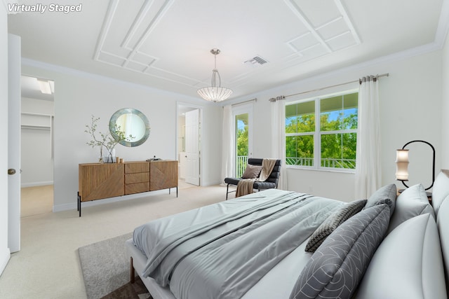 3040 Princeton Ln, Palm Beach Gardens, FL 33418 - bedroom with carpet, ornamental molding, a spacious closet, and baseboards