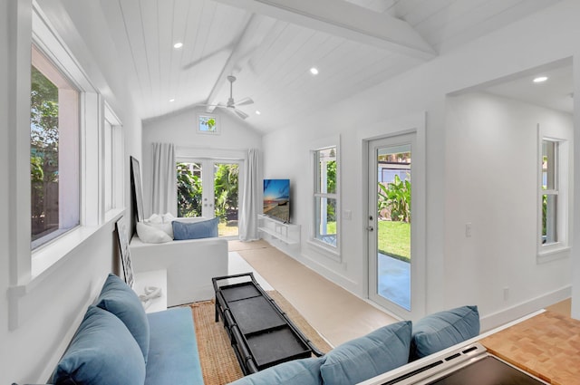 220 S L St, Lake Worth Beach, FL 33460 - living area featuring baseboards, recessed lighting, a ceiling fan, and french doors