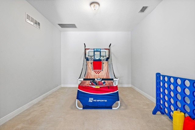 8940 New Hope Ct, West Palm Beach, FL 33411 - game room featuring a textured ceiling, carpet floors, and baseboards
