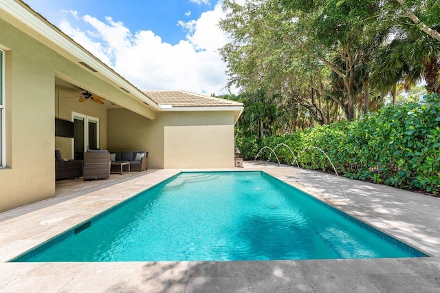 8940 New Hope Ct, West Palm Beach, FL 33411 - outdoor pool with an outdoor hangout area, a patio area, and ceiling fan