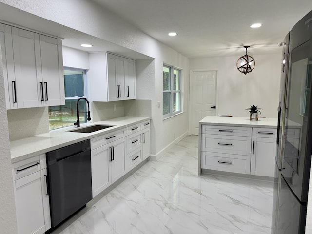 2812 F Rd, Loxahatchee Groves, FL 33470 - kitchen with black dishwasher, a sink, light countertops, recessed lighting, and white cabinets