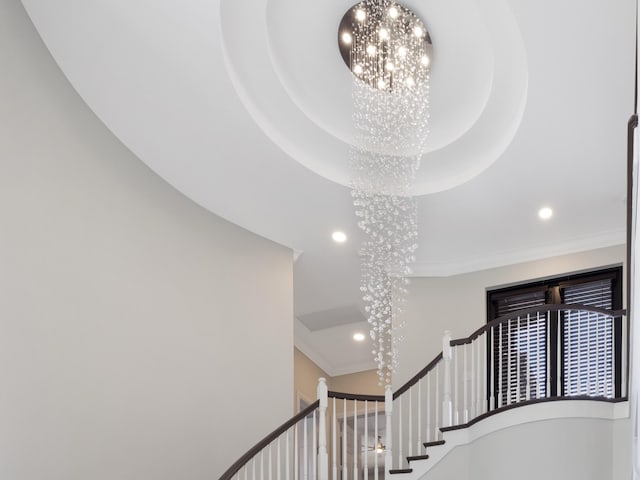 8784 Lewis River Rd, Delray Beach, FL 33446 - detailed view of a chandelier, ornamental molding, and recessed lighting