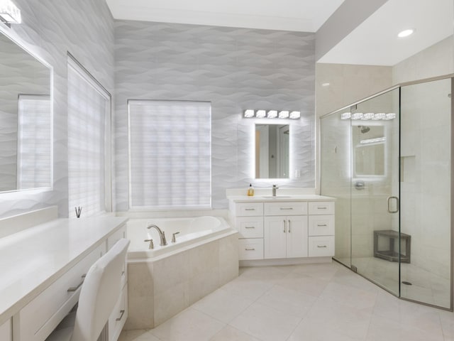 8784 Lewis River Rd, Delray Beach, FL 33446 - full bath featuring vanity, tile patterned floors, a garden tub, and a stall shower