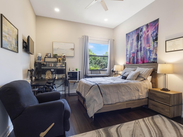 8784 Lewis River Rd, Delray Beach, FL 33446 - bedroom with wood finished floors, a ceiling fan, and recessed lighting