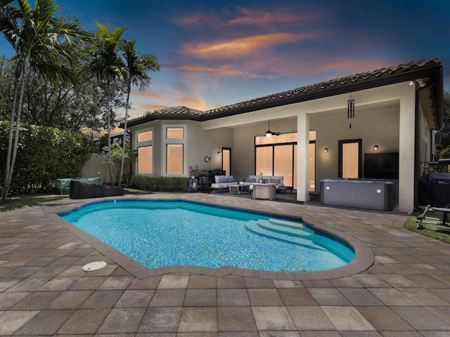 8784 Lewis River Rd, Delray Beach, FL 33446 - view of swimming pool with an outdoor hangout area, a patio area, and ceiling fan