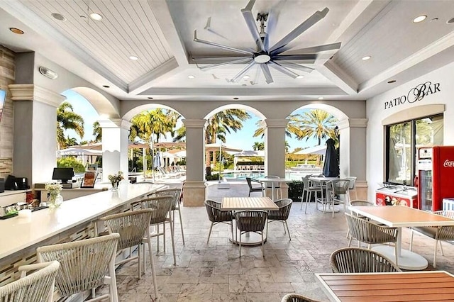 8784 Lewis River Rd, Delray Beach, FL 33446 - view of patio featuring a bar and ceiling fan