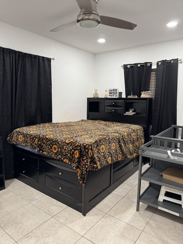1413 S C Ter S, Lake Worth, FL 33460 - bedroom featuring light tile patterned flooring, ceiling fan, and recessed lighting