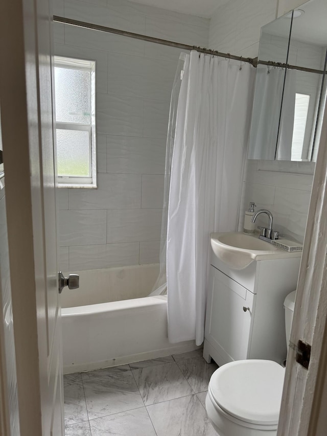 1413 S C Ter S, Lake Worth, FL 33460 - full bath with toilet, vanity, marble finish flooring, and shower / bath combination with curtain