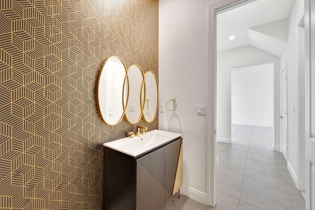 8660 W Parkland Bay Trl, Parkland, FL 33076 - bathroom with vanity, tile patterned flooring, baseboards, and recessed lighting