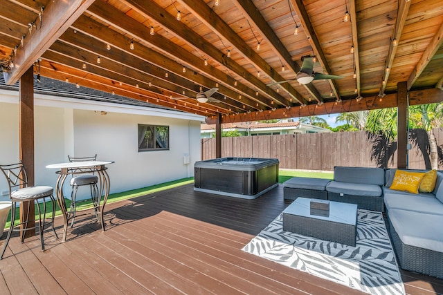 977 W Royal Palm Rd, Boca Raton, FL 33486 - wooden deck featuring ceiling fan and an outdoor hangout area