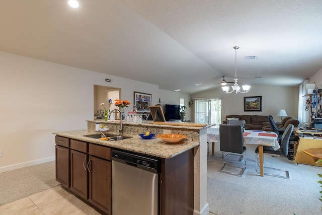 29 Mediterranean Blvd W, Port Saint Lucie, FL 34952 - kitchen with dishwasher, a sink, light colored carpet, open floor plan, and a chandelier