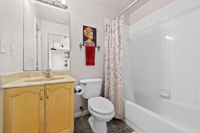 6839 Banyan Blvd, The Acreage, FL 33470 - bathroom featuring vanity, toilet, shower / bath combo with shower curtain, tile patterned flooring, and a textured wall