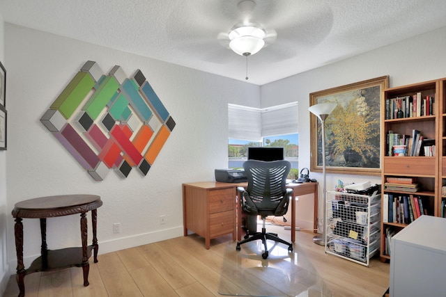 2850 Carambola Cir S Unit 19121, Coconut Creek, FL 33066 - office space with light wood finished floors, ceiling fan, baseboards, a textured ceiling, and a textured wall