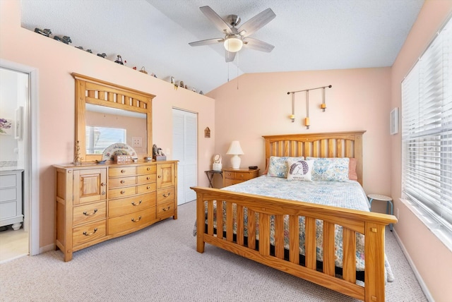 7930 Nolting Ct, Lake Worth, FL 33467 - bedroom featuring vaulted ceiling, light carpet, a closet, and a ceiling fan