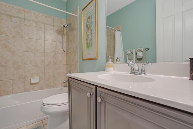 4884 SW Gossamer Cir, Palm City, FL 34990 - full bath featuring vanity, shower / bath combination with curtain, toilet, and tile patterned floors