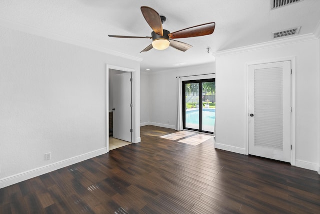 1318 NW 4th St, Boca Raton, FL 33486 - empty room with ornamental molding, a ceiling fan, and wood finished floors
