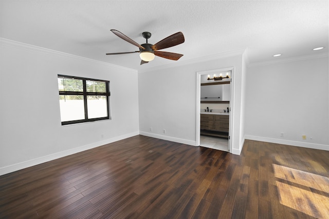 1318 NW 4th St, Boca Raton, FL 33486 - spare room with dark wood finished floors, a ceiling fan, crown molding, and recessed lighting