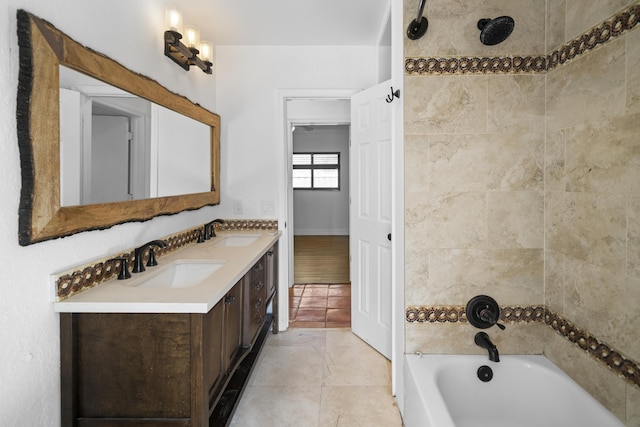 1318 NW 4th St, Boca Raton, FL 33486 - full bathroom with a bathtub, double vanity, tile patterned floors, and a shower
