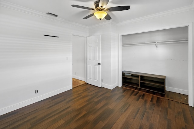 1318 NW 4th St, Boca Raton, FL 33486 - unfurnished bedroom featuring ornamental molding, wood finished floors, a closet, and ceiling fan