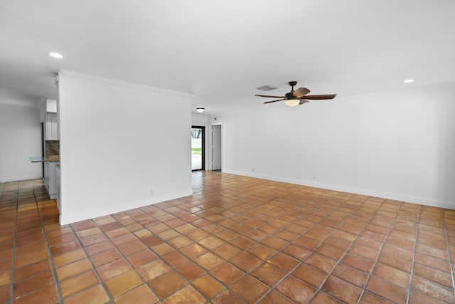 1318 NW 4th St, Boca Raton, FL 33486 - tiled empty room with a ceiling fan, recessed lighting, and crown molding