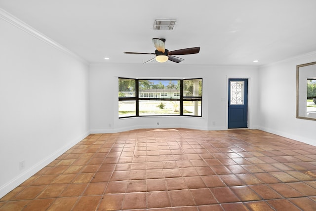 1318 NW 4th St, Boca Raton, FL 33486 - tiled empty room featuring recessed lighting, ornamental molding, and ceiling fan