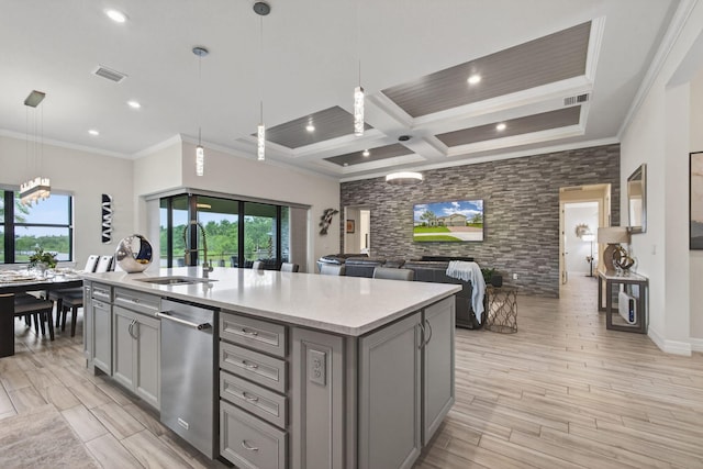 11620 Sally Ann Dr, Palm Beach Gardens, FL 33412 - kitchen featuring gray cabinetry, a sink, stainless steel dishwasher, healthy amount of natural light, and recessed lighting