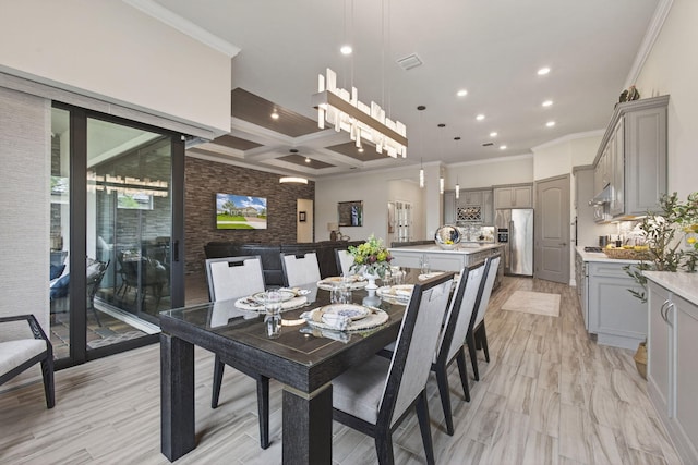 11620 Sally Ann Dr, Palm Beach Gardens, FL 33412 - dining space with ornamental molding, recessed lighting, and light wood-style flooring