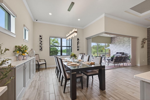 11620 Sally Ann Dr, Palm Beach Gardens, FL 33412 - dining area with plenty of natural light, light wood finished floors, ornamental molding, baseboards, and recessed lighting