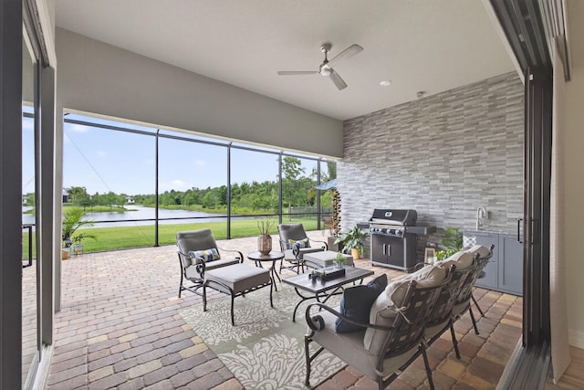 11620 Sally Ann Dr, Palm Beach Gardens, FL 33412 - sunroom / solarium with a water view and a sink