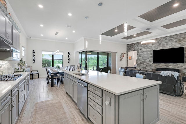 11620 Sally Ann Dr, Palm Beach Gardens, FL 33412 - kitchen featuring gray cabinets, a sink, appliances with stainless steel finishes, light countertops, and recessed lighting