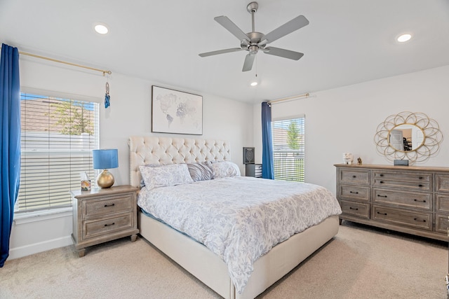 5309 Vespera St, Fort Pierce, FL 34951 - bedroom with light colored carpet, recessed lighting, baseboards, and ceiling fan
