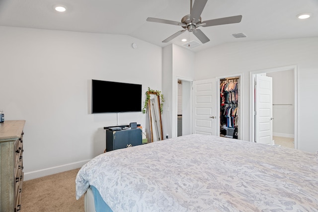 5309 Vespera St, Fort Pierce, FL 34951 - bedroom featuring lofted ceiling, light carpet, baseboards, a walk in closet, and recessed lighting