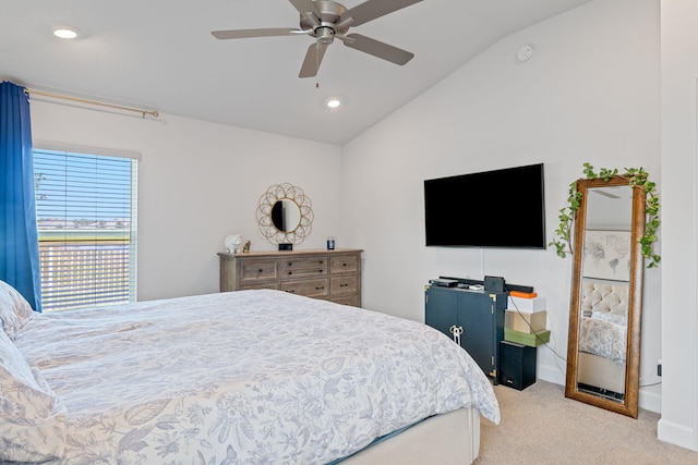 5309 Vespera St, Fort Pierce, FL 34951 - carpeted bedroom featuring lofted ceiling, recessed lighting, and a ceiling fan