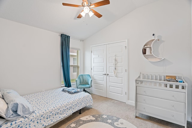 5309 Vespera St, Fort Pierce, FL 34951 - bedroom with carpet flooring, lofted ceiling, a closet, and ceiling fan