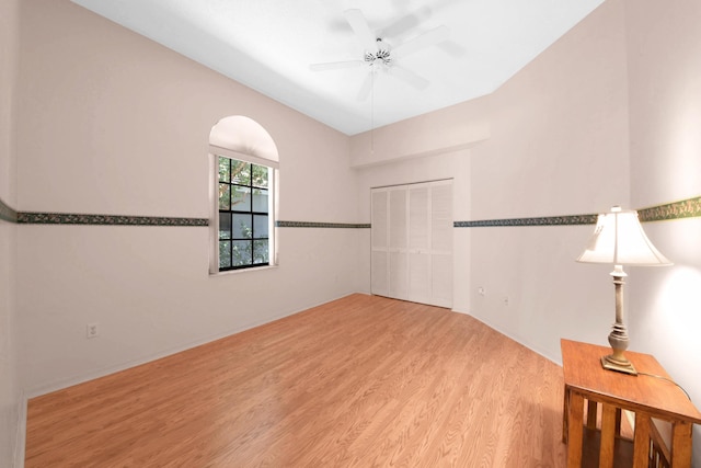 4560 Sherwood Forest Dr, Delray Beach, FL 33445 - spare room featuring a ceiling fan and wood finished floors