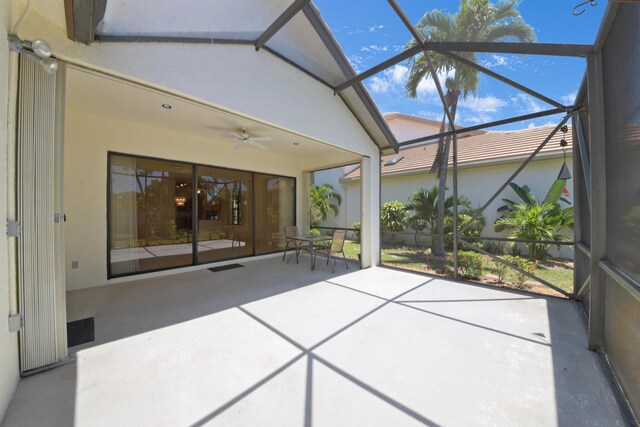 4560 Sherwood Forest Dr, Delray Beach, FL 33445 - unfurnished sunroom featuring ceiling fan