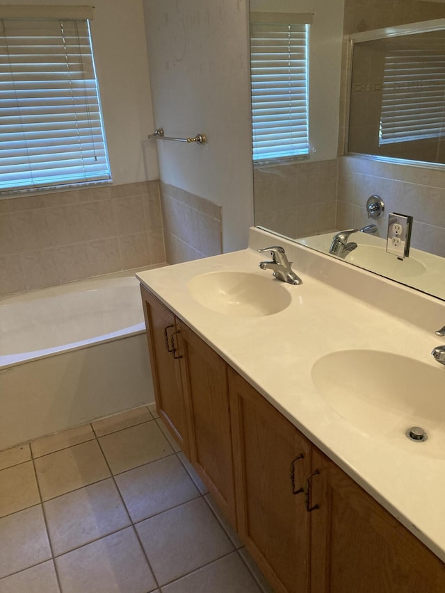 1098 Winding Rose Way, West Palm Beach, FL 33415 - full bathroom with a bath, double vanity, tile patterned flooring, and a shower with shower door