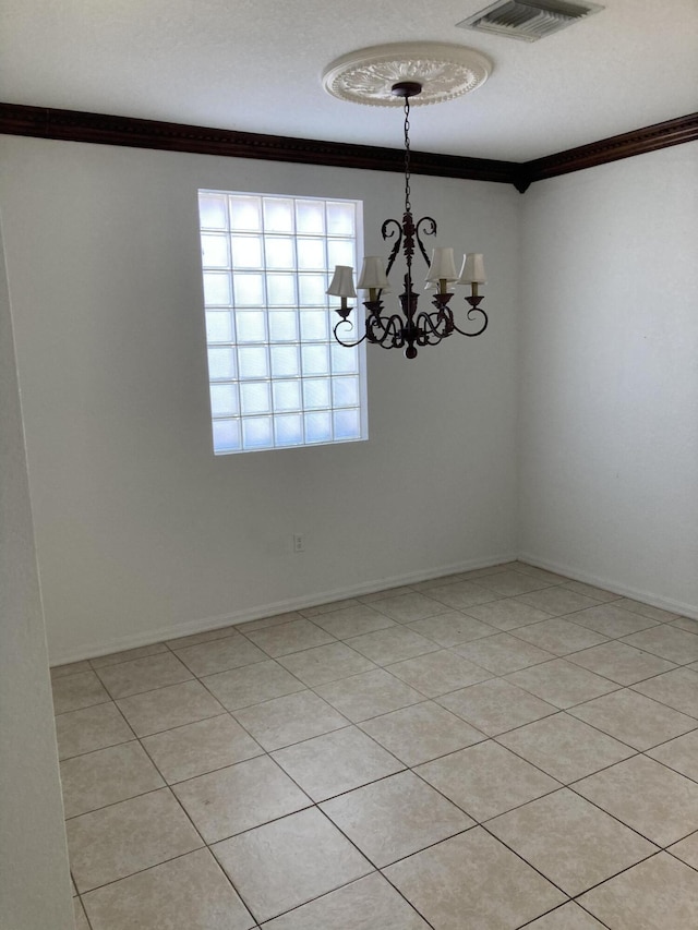 1098 Winding Rose Way, West Palm Beach, FL 33415 - spare room with ornamental molding, a chandelier, baseboards, and light tile patterned floors