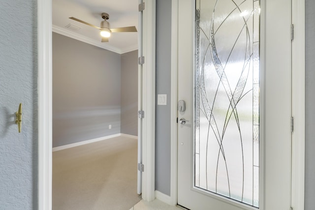 568 SE Monet Dr, Port Saint Lucie, FL 34984 - bathroom featuring crown molding, a ceiling fan, and baseboards
