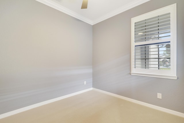 568 SE Monet Dr, Port Saint Lucie, FL 34984 - carpeted spare room with baseboards, ornamental molding, and ceiling fan