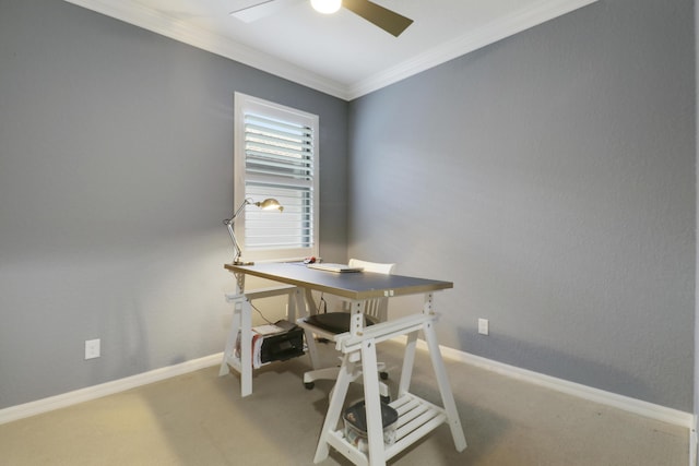 568 SE Monet Dr, Port Saint Lucie, FL 34984 - carpeted office space with ceiling fan, baseboards, and crown molding