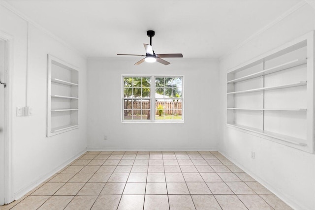 7802 Miramar Ave, Fort Pierce, FL 34951 - unfurnished room with built in features, a ceiling fan, ornamental molding, and baseboards