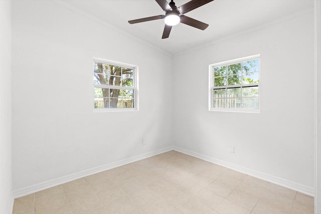 7802 Miramar Ave, Fort Pierce, FL 34951 - empty room featuring crown molding, a ceiling fan, and baseboards