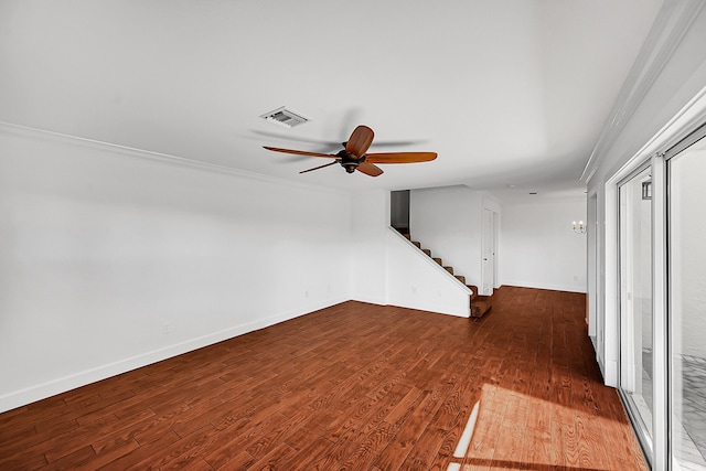 2934 SW 22nd Cir Unit 12A, Delray Beach, FL 33445 - spare room featuring wood finished floors, stairs, a ceiling fan, and crown molding