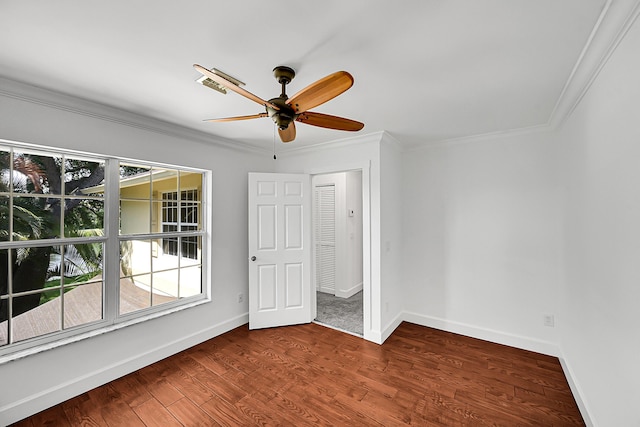 2934 SW 22nd Cir Unit 12A, Delray Beach, FL 33445 - spare room with ornamental molding, a ceiling fan, and wood finished floors