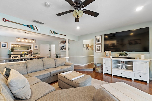 9674 Dogwood Ave, Palm Beach Gardens, FL 33410 - living area with ceiling fan, wood finished floors, baseboards, and recessed lighting